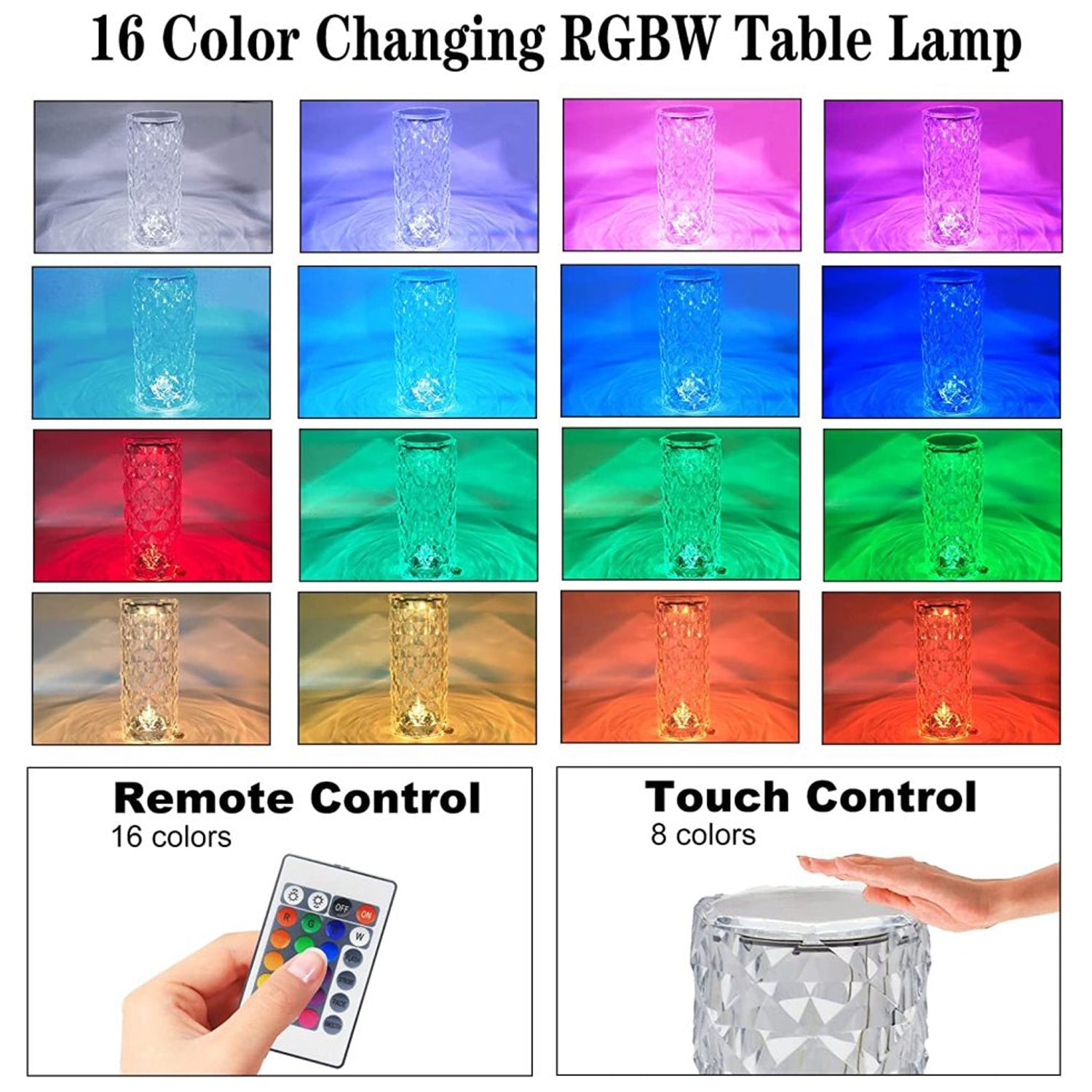 6604 Crystal Touch Night Light (16 Colors) - Rose Diamond Table Lamp with Remote Control, USB Table Lamp, Romantic Date Lighting Decor for Festival, Bedroom, Dining Room 