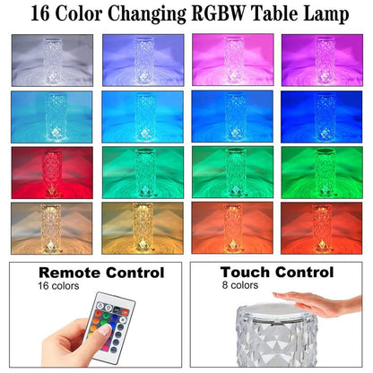 6604 Crystal Touch Night Light (16 Colors) - Rose Diamond Table Lamp with Remote Control, USB Table Lamp, Romantic Date Lighting Decor for Festival, Bedroom, Dining Room 