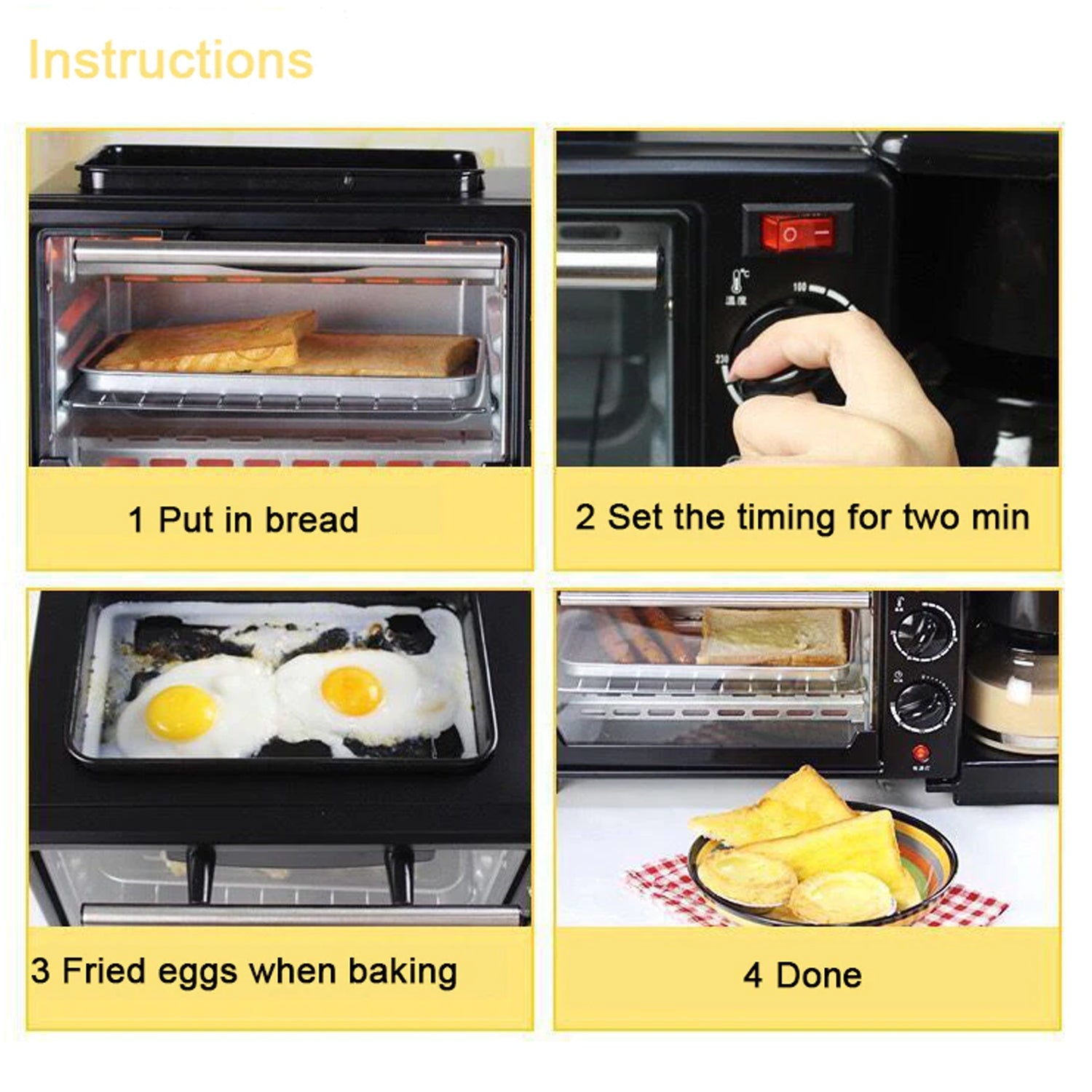 2788 3 in 1 Breakfast Maker Portable Toaster Oven, Grill Pan & Coffee Maker Full Breakfast Ready at One Go 