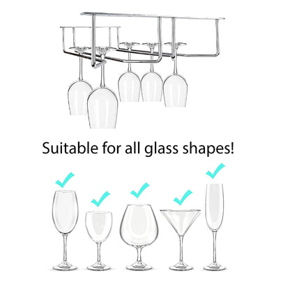 5266 Wine Glass Holder Hanging Drinking Glasses Stemware Rack Under Cabinet Storage Organizer Double Row For Baar & cafes Use 