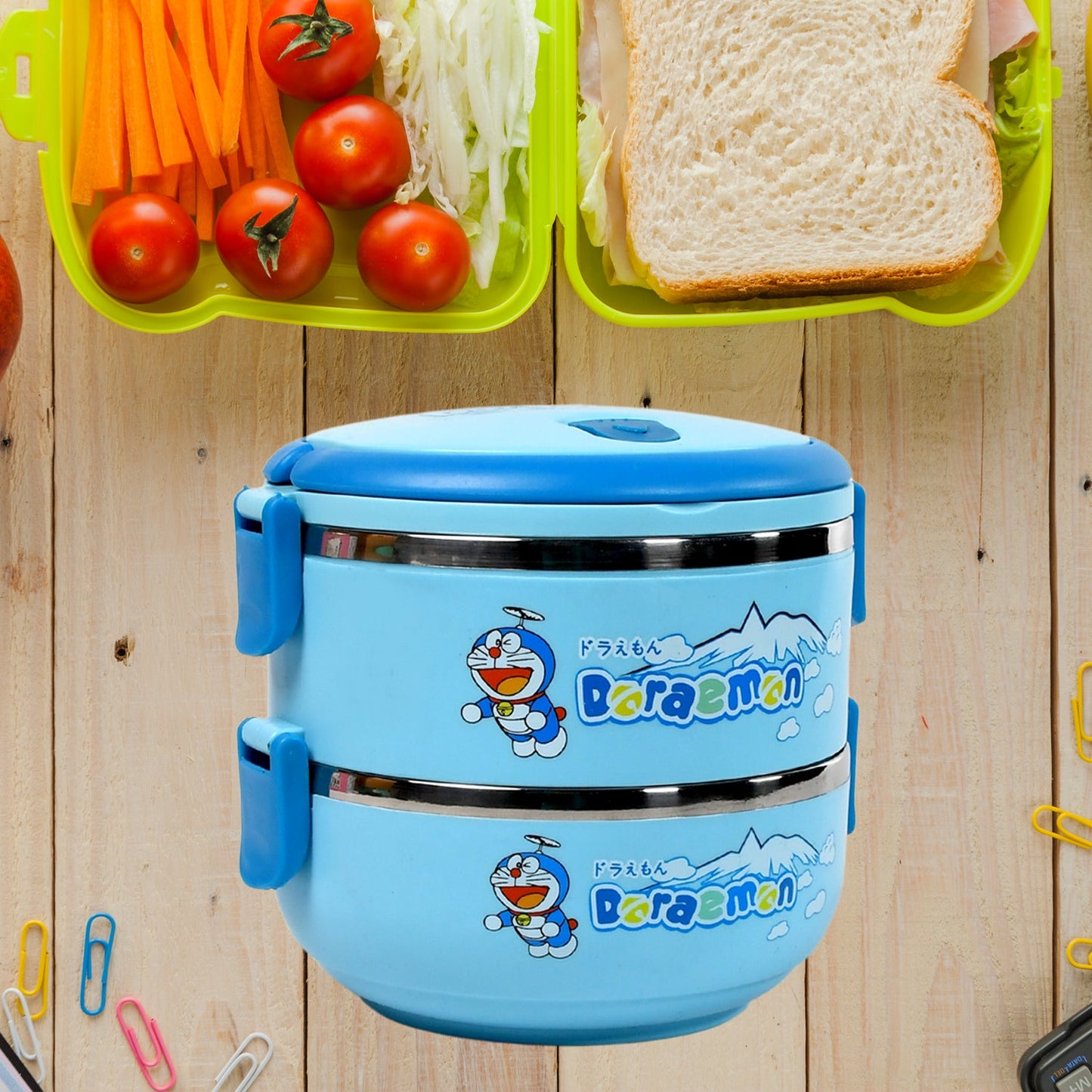 2873A Doraemon 2layer Lunch Box Steel High Quality  2 Layer Tiffin Box For Home , Office & School Use 