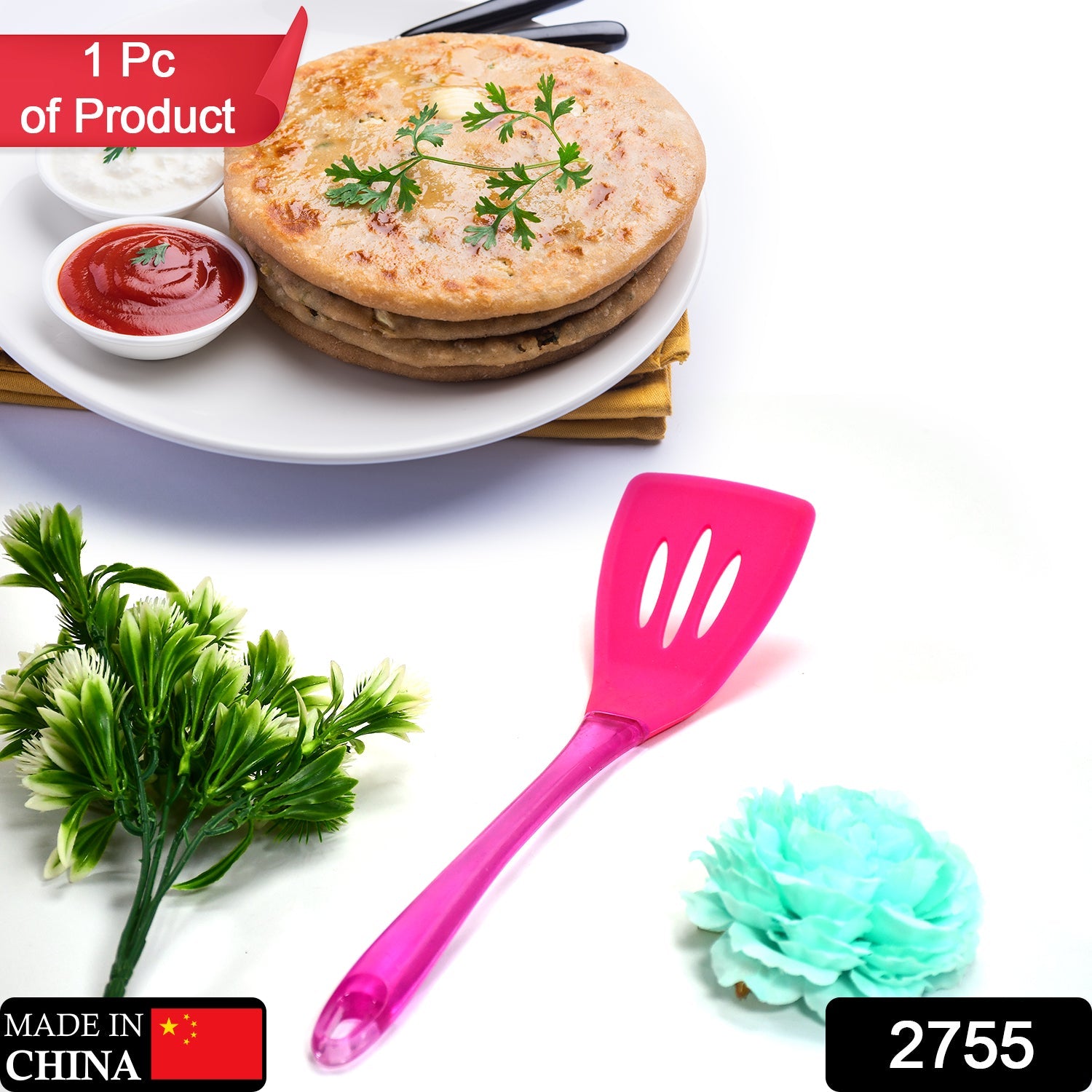 2755 KITCHEN TURNER HEAT RESISTANT SILICONE NON-STICK SILICONE TURNER GRIP WITH LONG HANDLE COOKING TURNER 