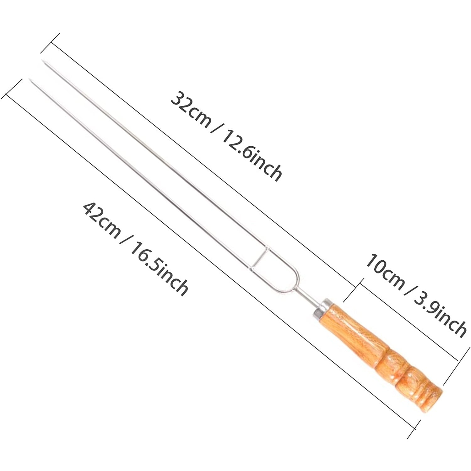 2878 Stainless Steel Double Prongs Roasting Stick BBQ Barbecue Fork Kebab Skewers Wooden Handle 