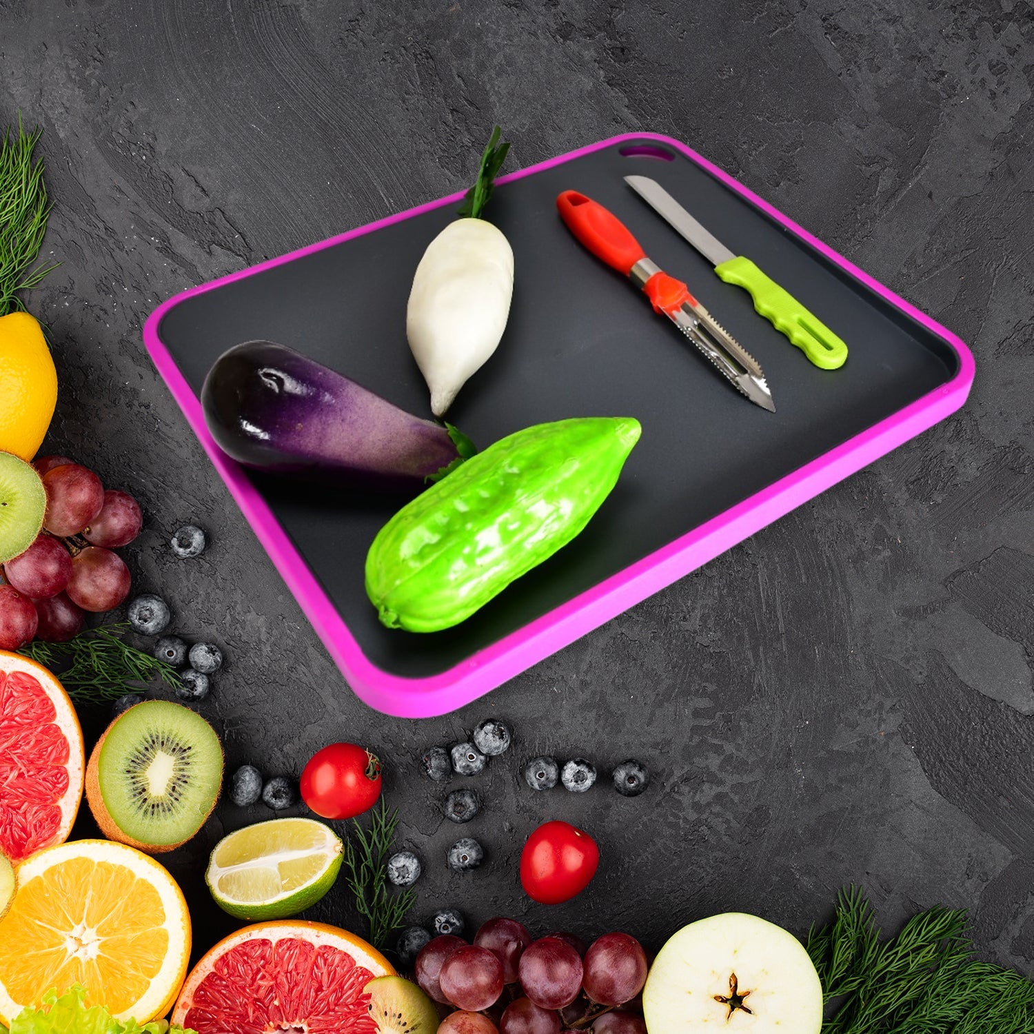 2462 Vegetables and Fruits Cutting Chopping Board Plastic Chopper Cutter Board Non-slip Antibacterial Surface with Extra Thickness 