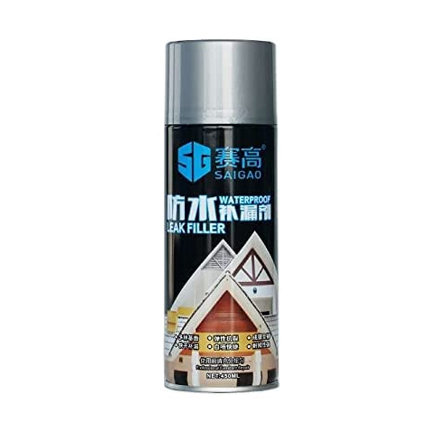 1332 Waterproof Leak Filler Spray Rubber Flexx Repair & Sealant - Point to Seal Cracks Holes Leaks Corrosion More for Indoor Or Outdoor Use Black Paint (450 Ml) 