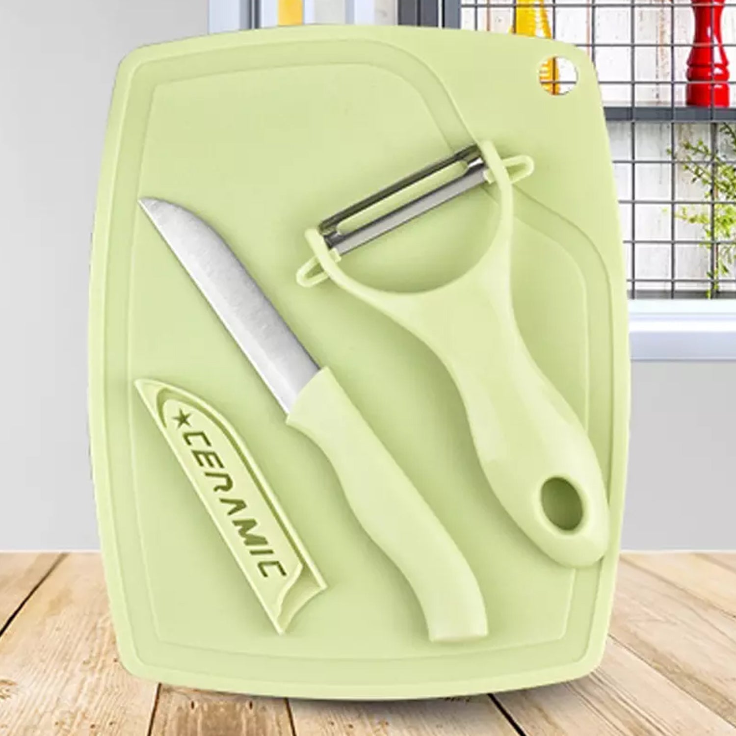 5207 Plastic Kitchen Peeler - Green & Classic Stainless Steel 3-Piece Knife Set Combo 