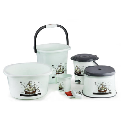 8701 Plastic Bathroom Accessories Set 6 pcs Bath Set Bathroom Bucket with Dustbin Mug, Stool, Soap Case,Tub 