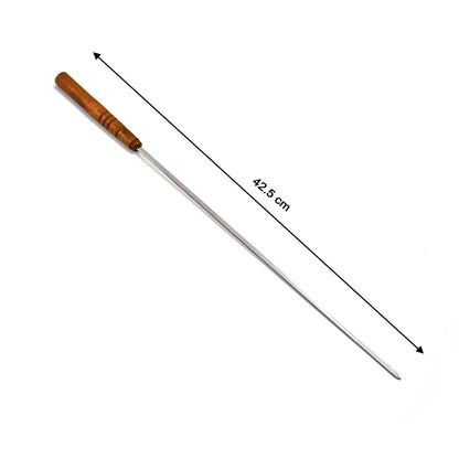 7099 Non Bending Reusable Long Wooden Thick Handle BBQ Grill Paneer Tikka Kebab Seekh Barbeque Skewers. 