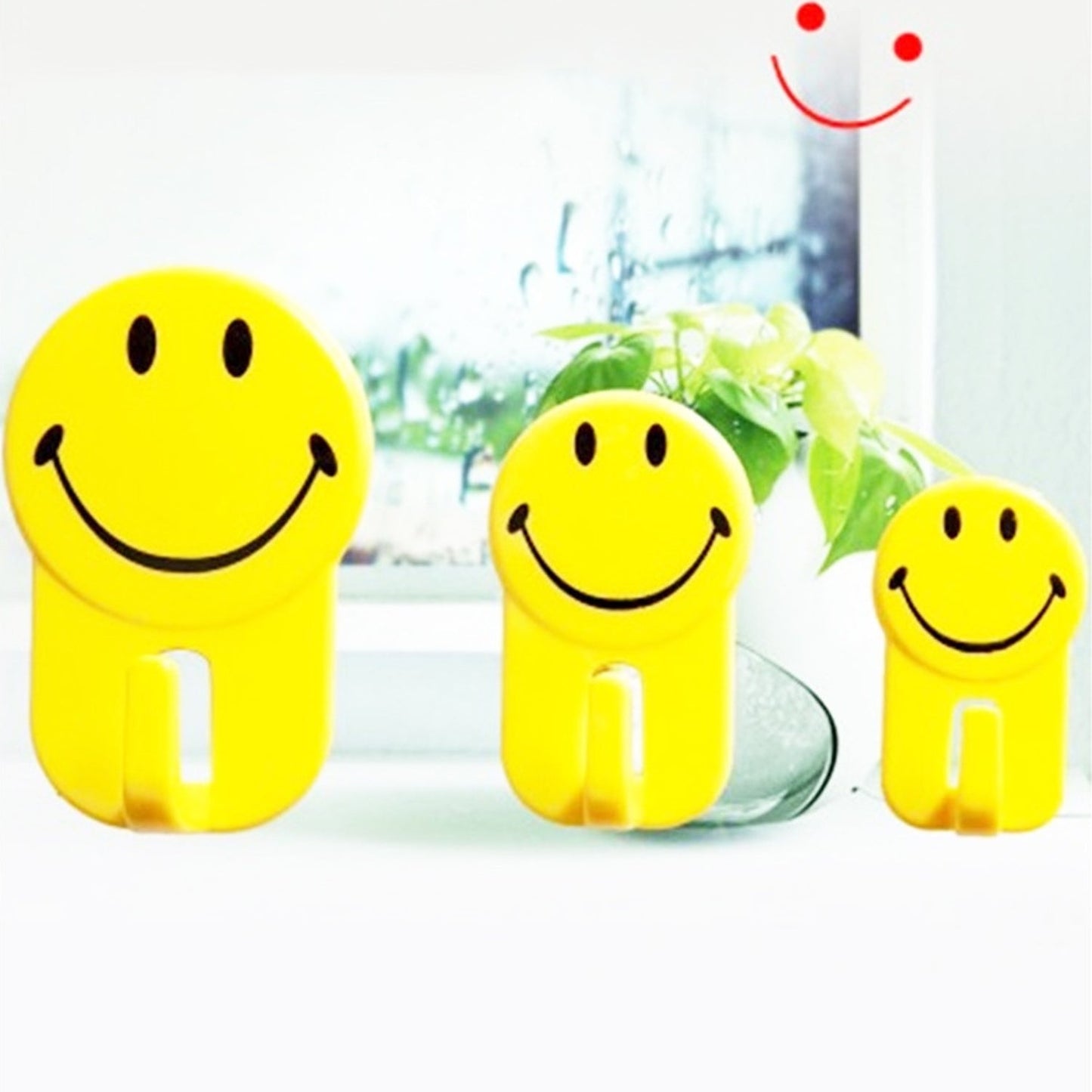 1702 3Pcs Self Adhesive Multipurpose Smiley Hooks For home Use 