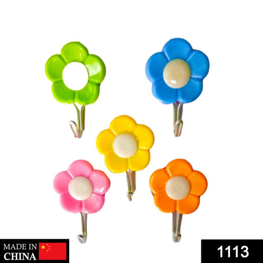 1113 Plastic Self-Adhesive Flower Shape Hooks (Pack of 5) 