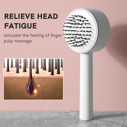 6034﻿ Air Cushion Massage Brush, Airbag Massage Comb with Long Handle, Self-Cleaning Hair Brush, Detangling Anti-Static for All Hair 