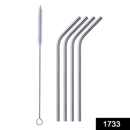 1733 Reusable Stainless Steel Drinking Straws Bent (4 Bent Straws, 1 Brush) 