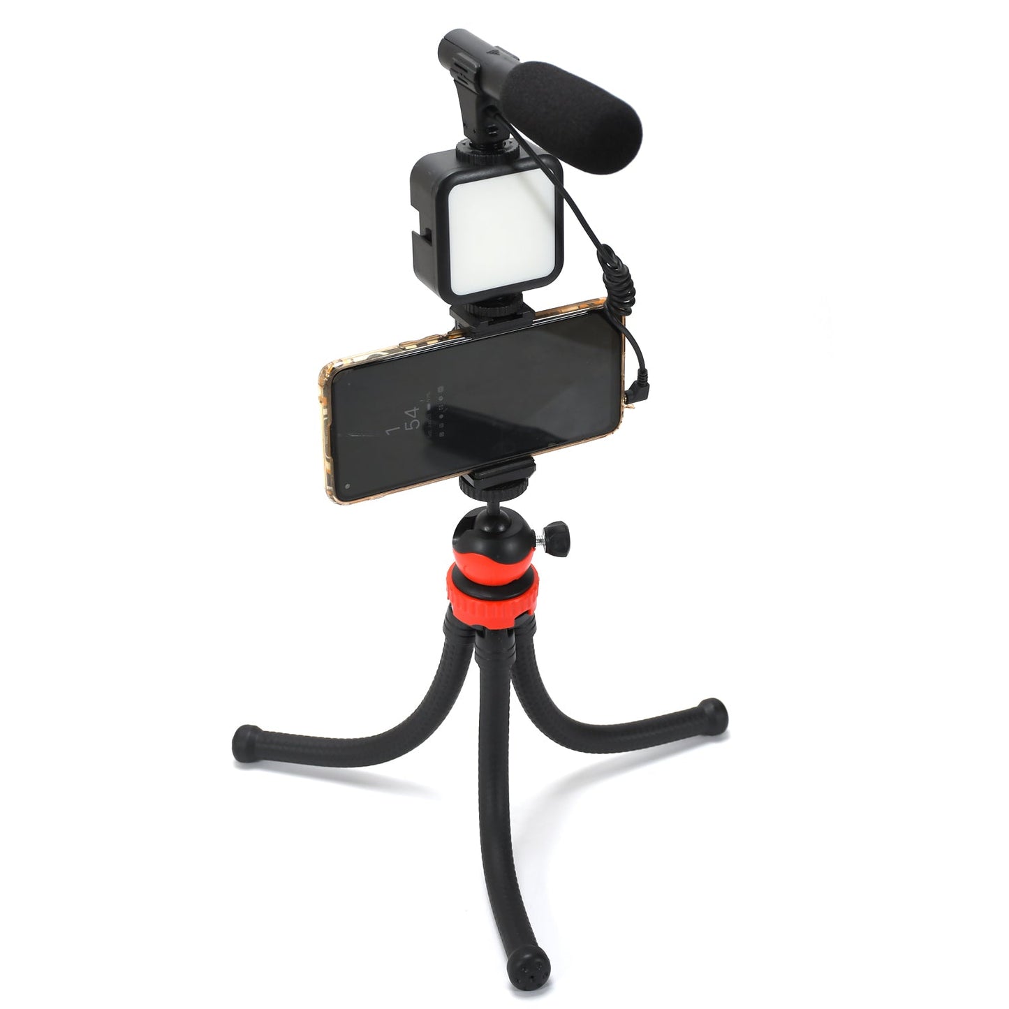 6054 Vlogging Kit for Video Making with Mic Mini Tripod Stand, LED Light & Phone Holder Clip for Making Videos 