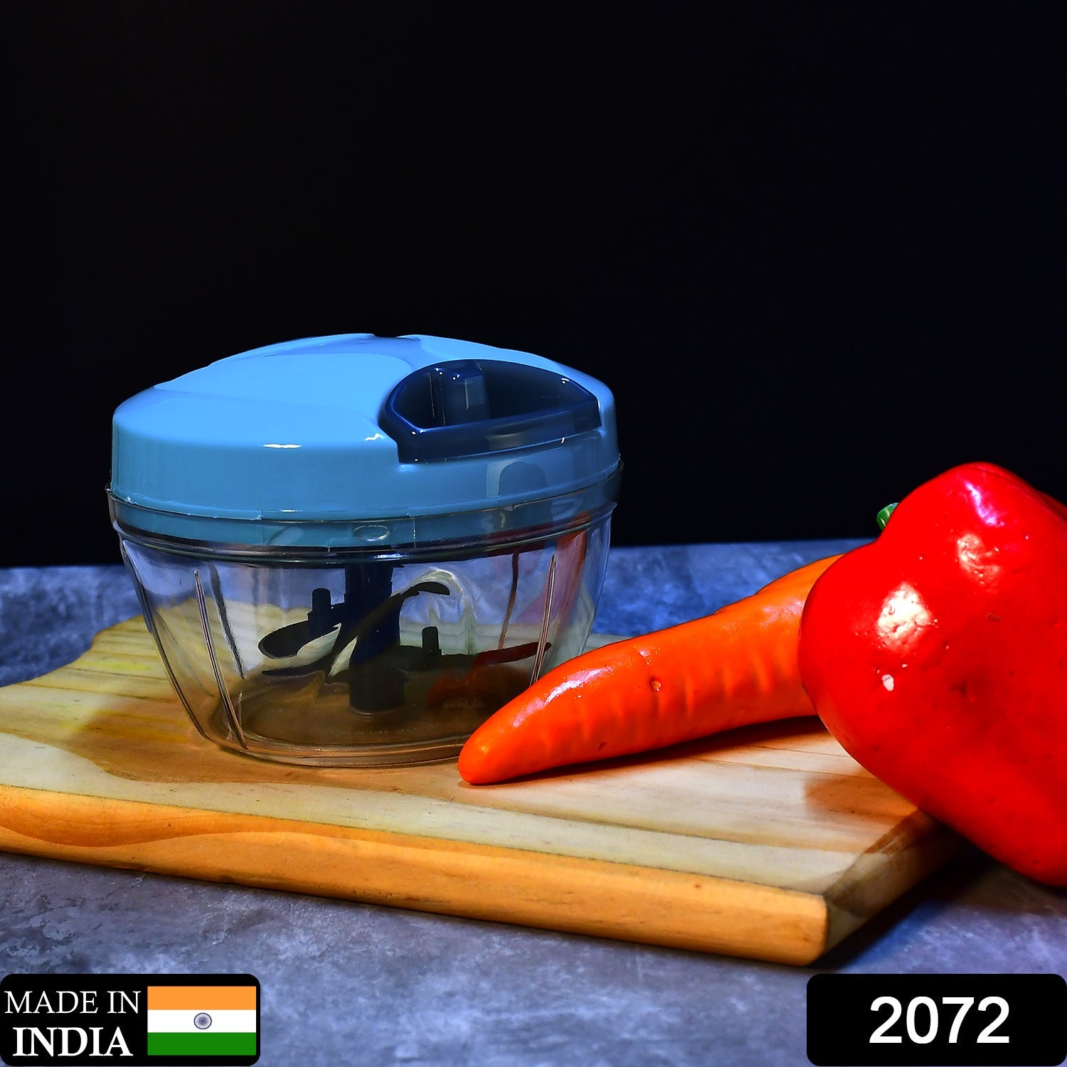 2072 3 BLADE MANUAL BLUE FOOD CHOPPER, COMPACT & POWERFUL HAND HELD VEGETABLE CHOPPER. 