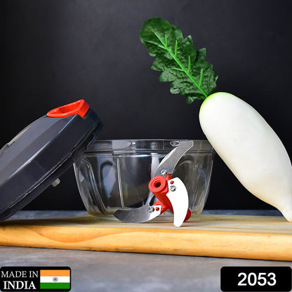 2053 3 BLADE MANUAL GREY FOOD CHOPPER, COMPACT & POWERFUL HAND HELD VEGETABLE CHOPPER. 