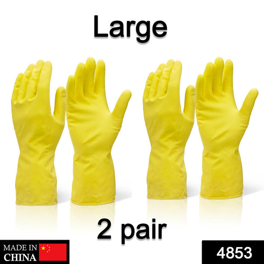 4853 Pair Of 2 Large Yellow Gloves For Types Of Purposes Like Washing Utensils, Gardening And Cleaning Toilet Etc. 