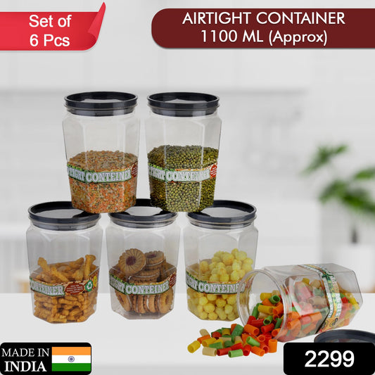 2299 Air Tight Kitchen Storage Container for Rice | Dal | Atta, BPA-Free, Flour | Cereals | Snacks | Stackable | Modular, Round. (Approx - 1100Ml, Set of 6pcs) 