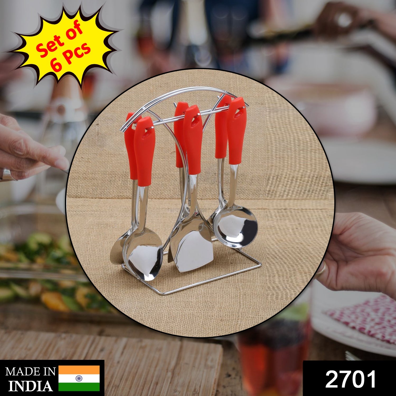 2701 6 Pc SS Serving Spoon stand used in all kinds of household and kitchen places for holding spoons etc. 