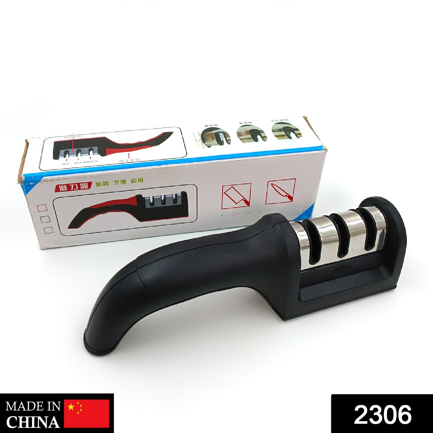 2306 Manual Knife Sharpener 3 Stage Sharpening Tool for Ceramic Knife and Steel Knives 