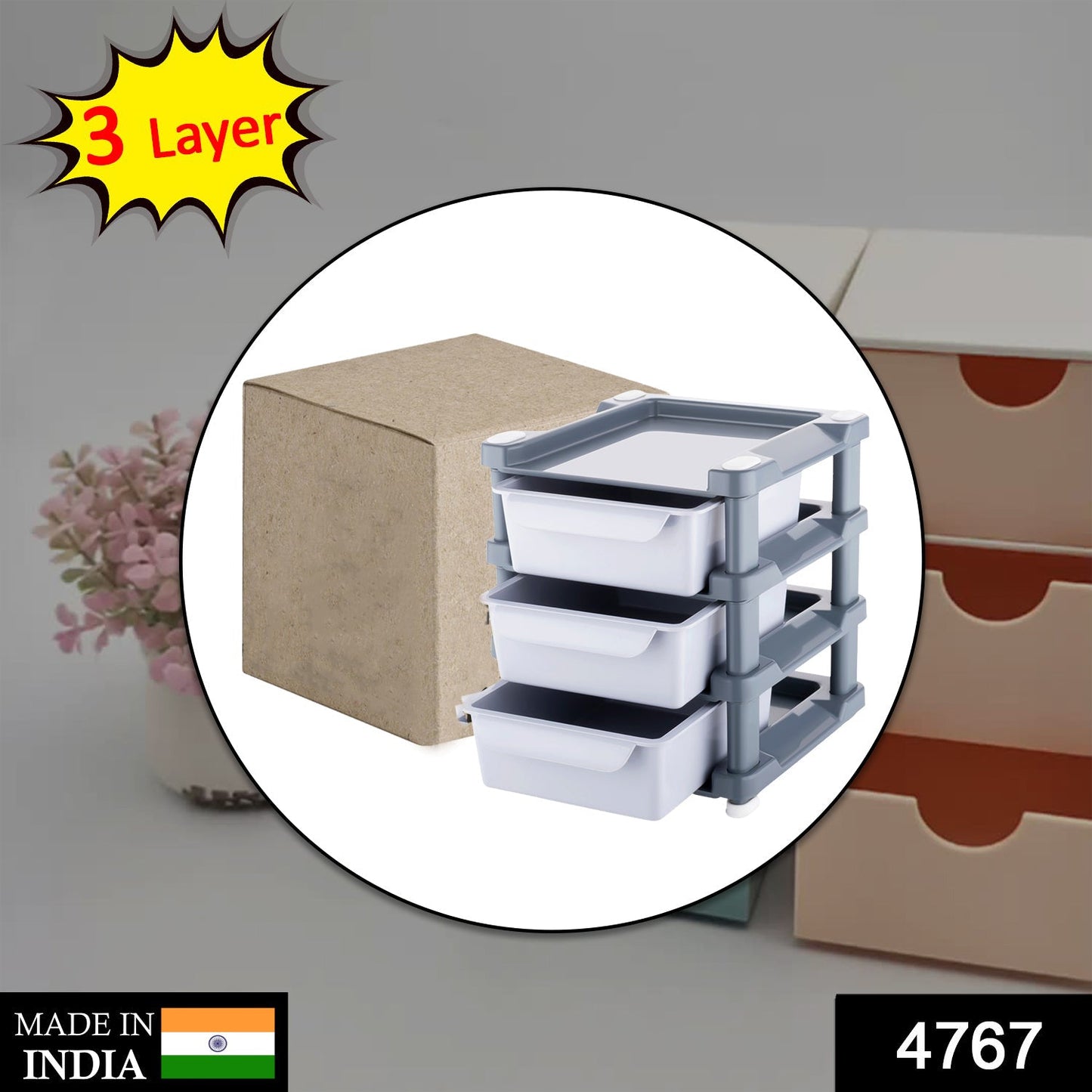 4767 Mini 3 Layer Drawer Used for storing makeup equipment’s and kits used by women’s and ladies. 