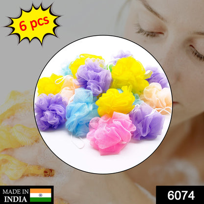 6074 Bath Shower Loofah Sponge Pouf Body Scrubber (Pack of 6Pcs) 