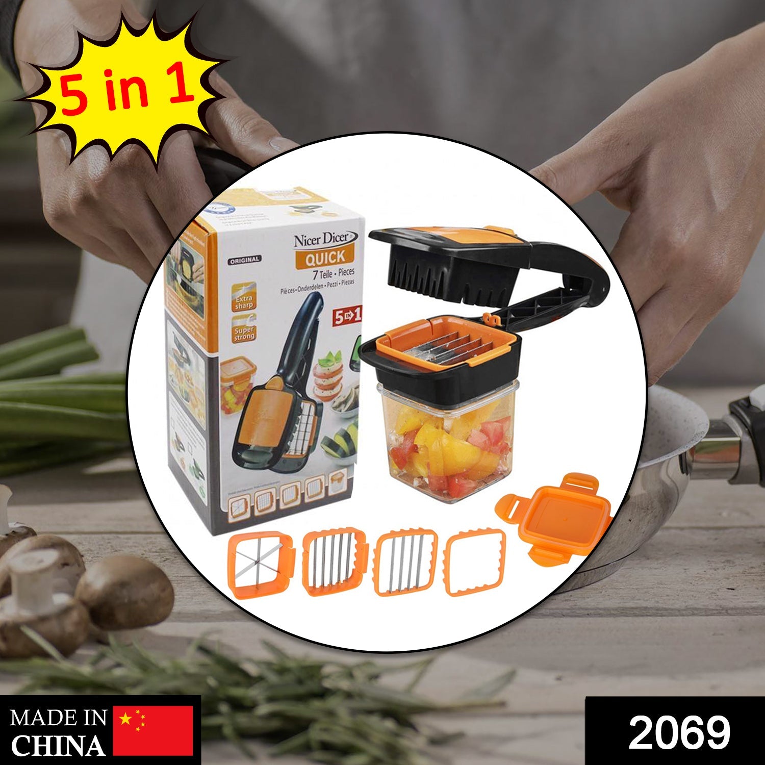 2069 5 In 1 Nicer Dicer used for cutting and shredding of various types of food stuff in all kitchen purposes. 