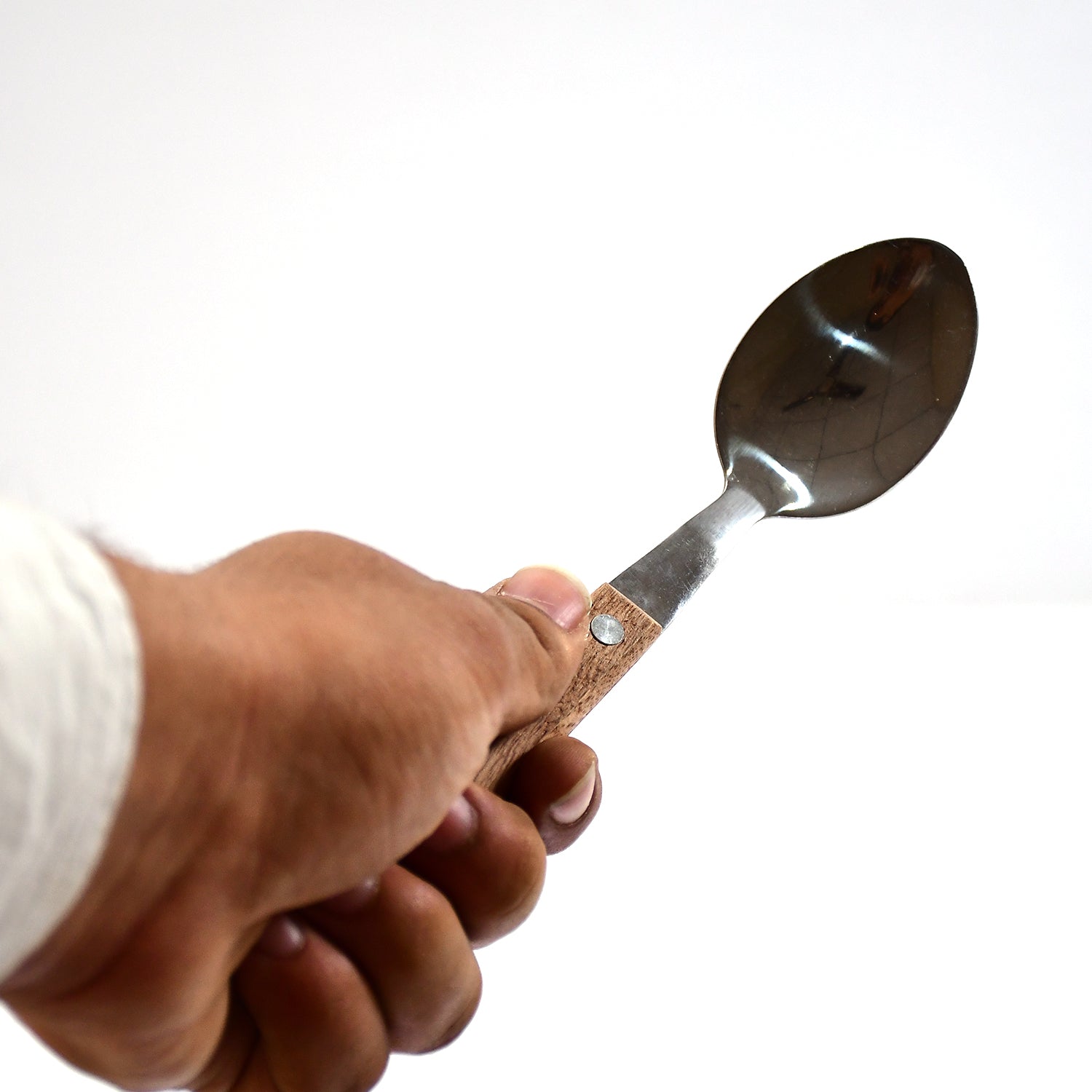 2709 STAINLESS STEEL WITH WOODEN HANDLE 1PC SPOON. SPOON FOR COFFEE, TEA, SUGAR, & SPICES. 