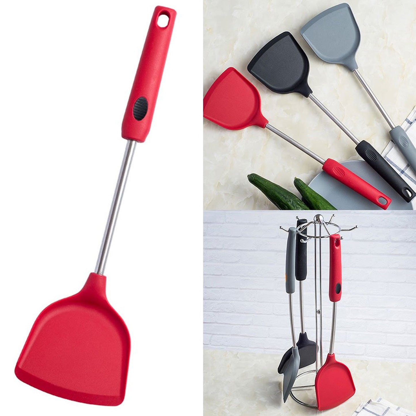 2690 Kitchen turner Heat Resistant Silicone Non-stick Silicone turner Grip Non Stick Long Handle Cooking turner 