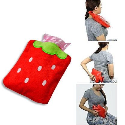 6516 Strawberry small Hot Water Bag with Cover for Pain Relief, Neck, Shoulder Pain and Hand, Feet Warmer, Menstrual Cramps. 