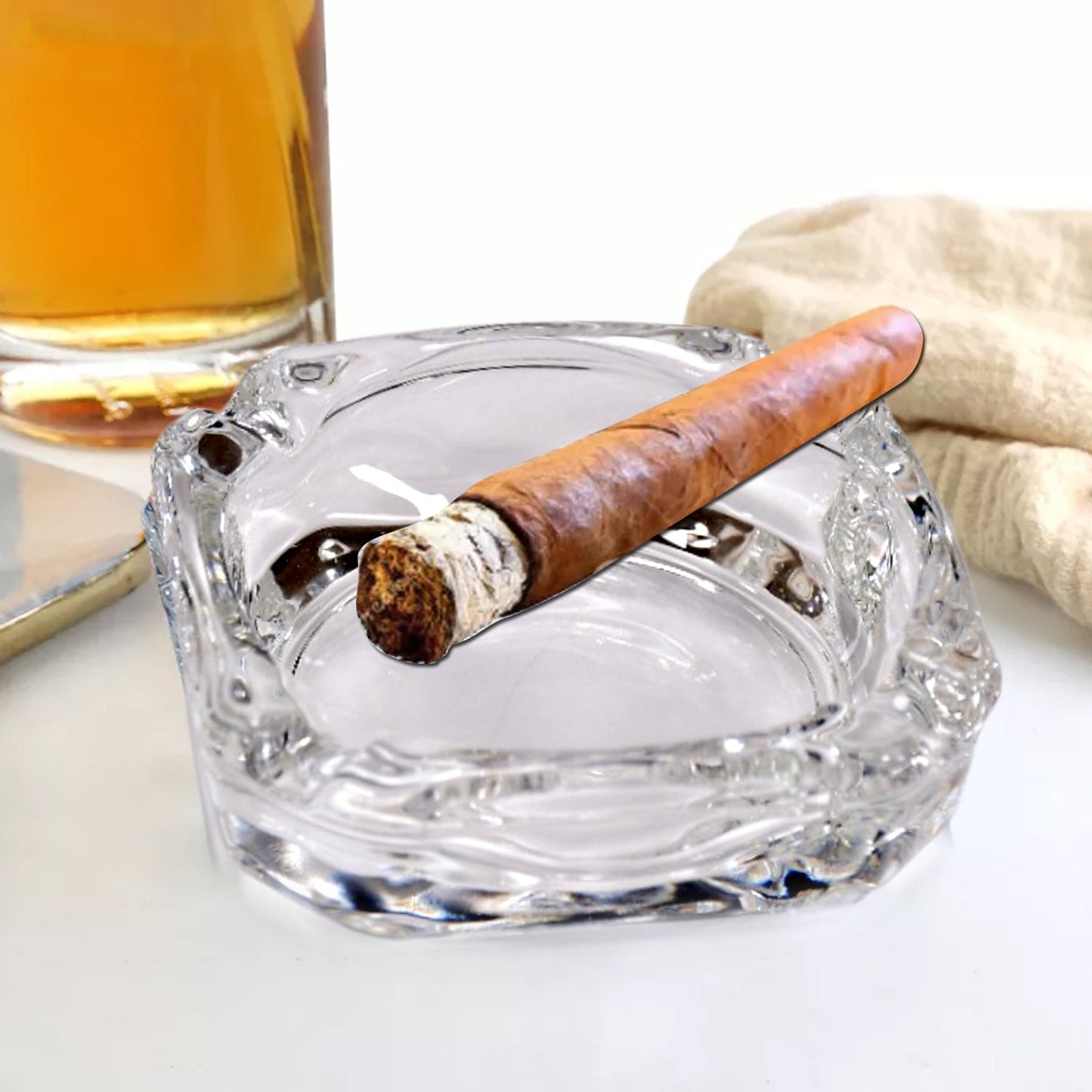 4064 Glass Brunswick Crystal Quality Cigar Cigarette Ashtray Round Tabletop for Home Office Indoor Outdoor Home Decor 