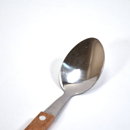 2709 STAINLESS STEEL WITH WOODEN HANDLE 1PC SPOON. SPOON FOR COFFEE, TEA, SUGAR, & SPICES. 