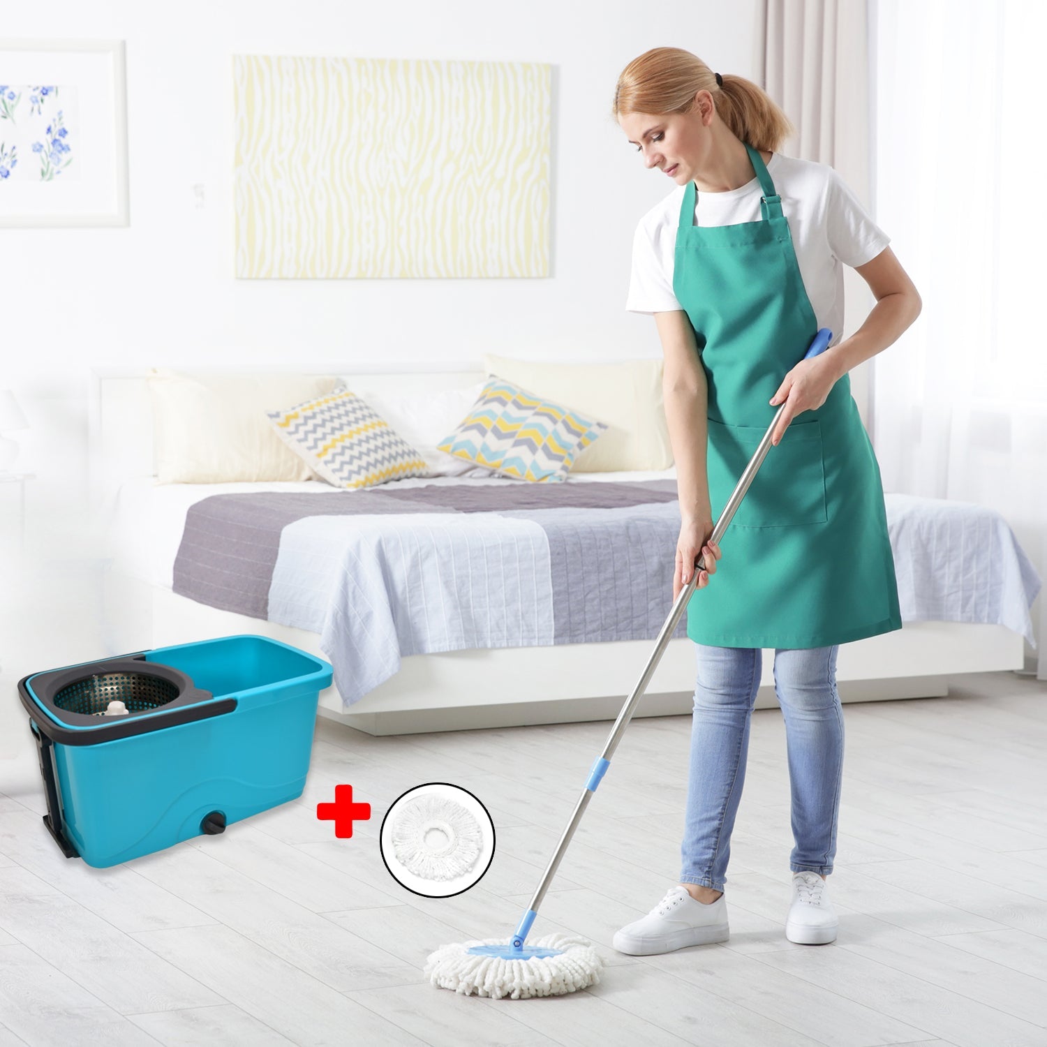 4027 QUICK SPIN MOP PLASTIC SPIN, BUCKET FLOOR CLEANING, EASY WHEELS & BIG BUCKET, FLOOR CLEANING MOP WITH BUCKET 