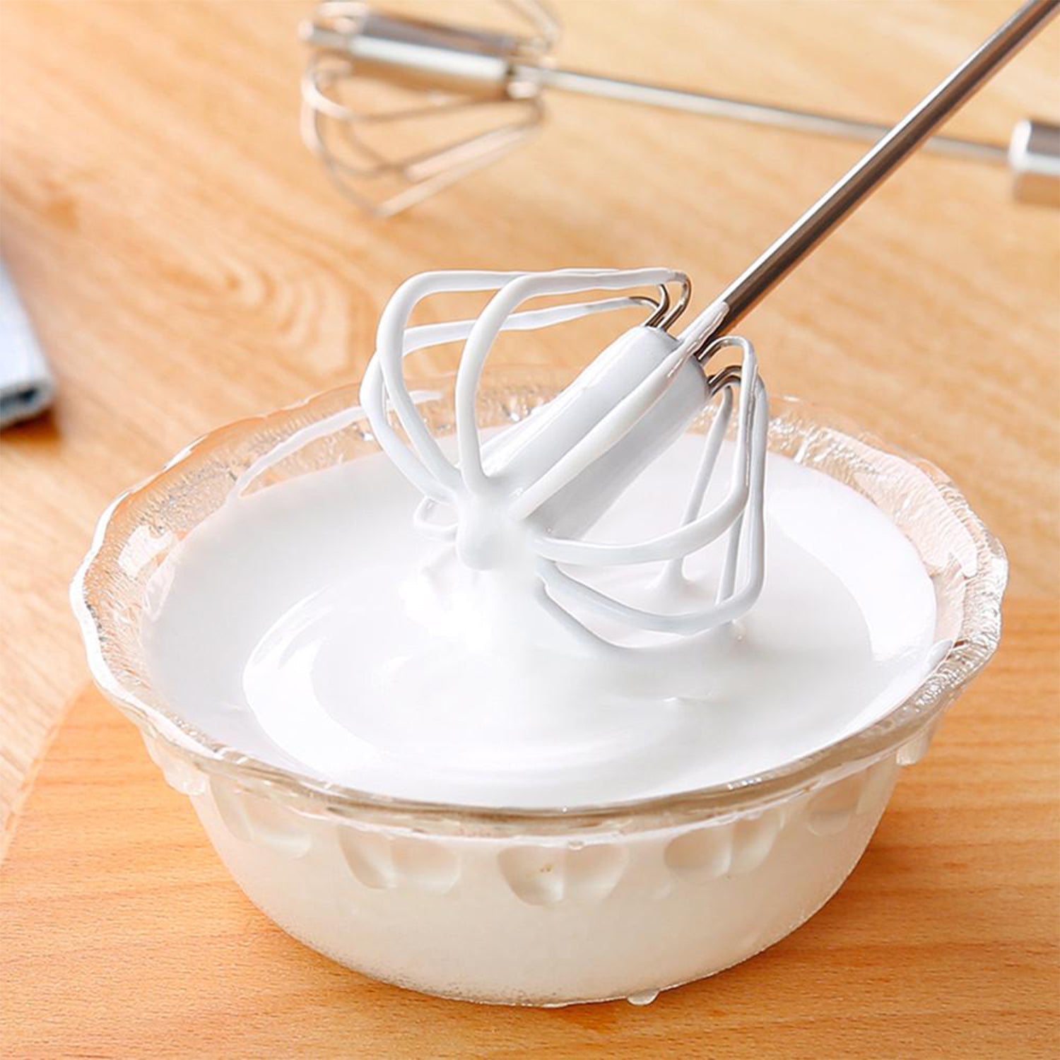 2102 Stainless Steel Hand Pressure Rotary Egg Beater, Manual Whip Cream Whisks Baking Tools. 