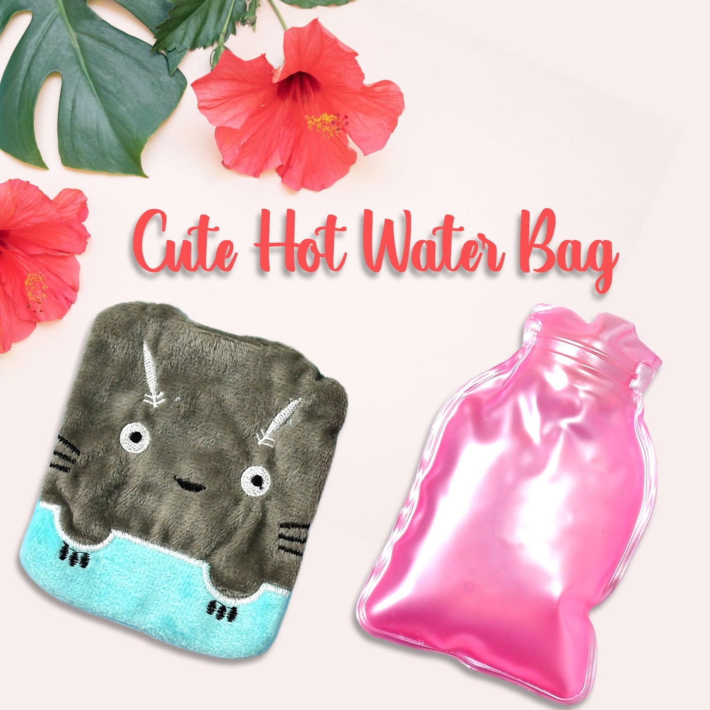 6528 Grey Cat Print small Hot Water Bag with Cover for Pain Relief, Neck, Shoulder Pain and Hand, Feet Warmer, Menstrual Cramps. 