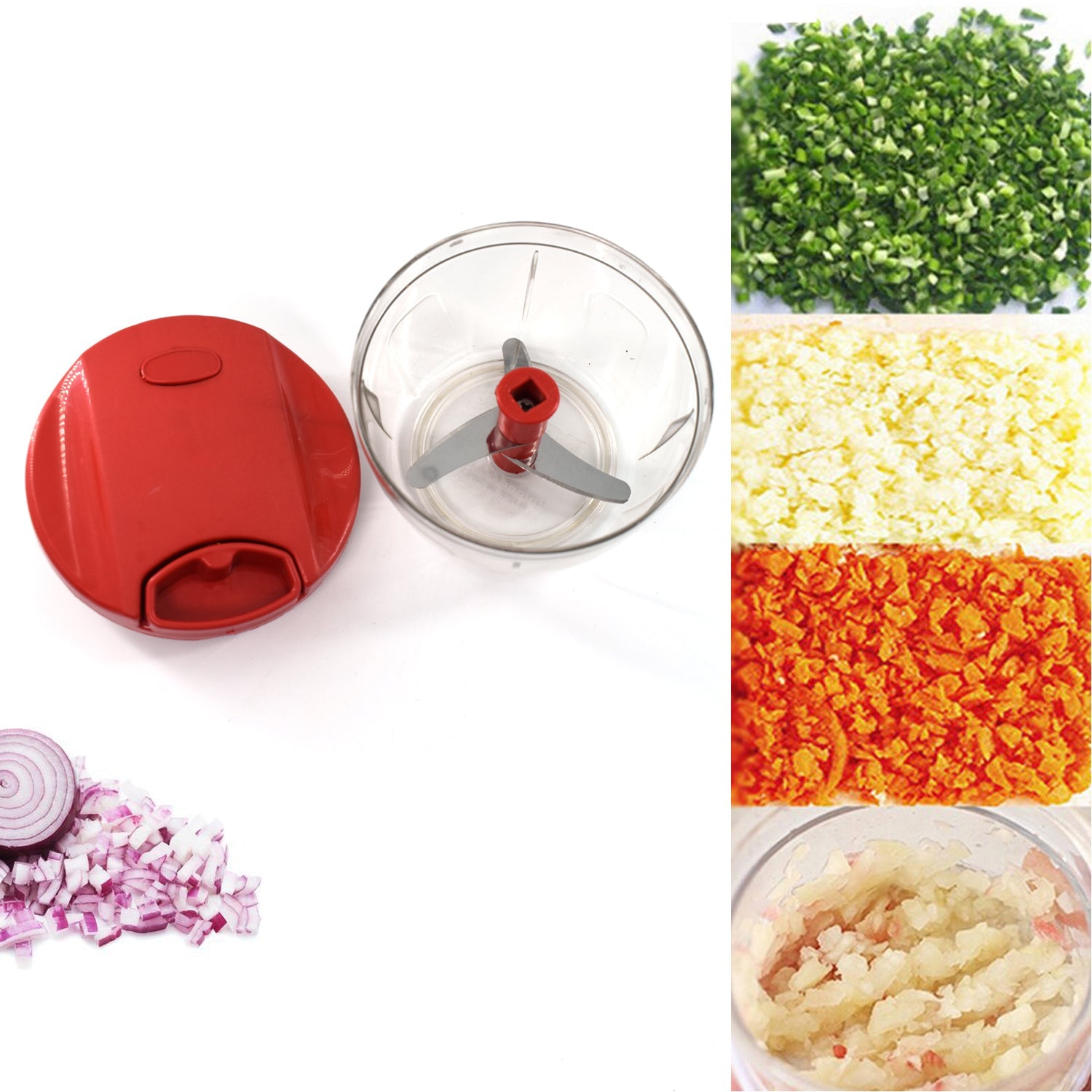 2283R Manual Red mini plastic food chopper with extra sharp blades (375 Ml) 