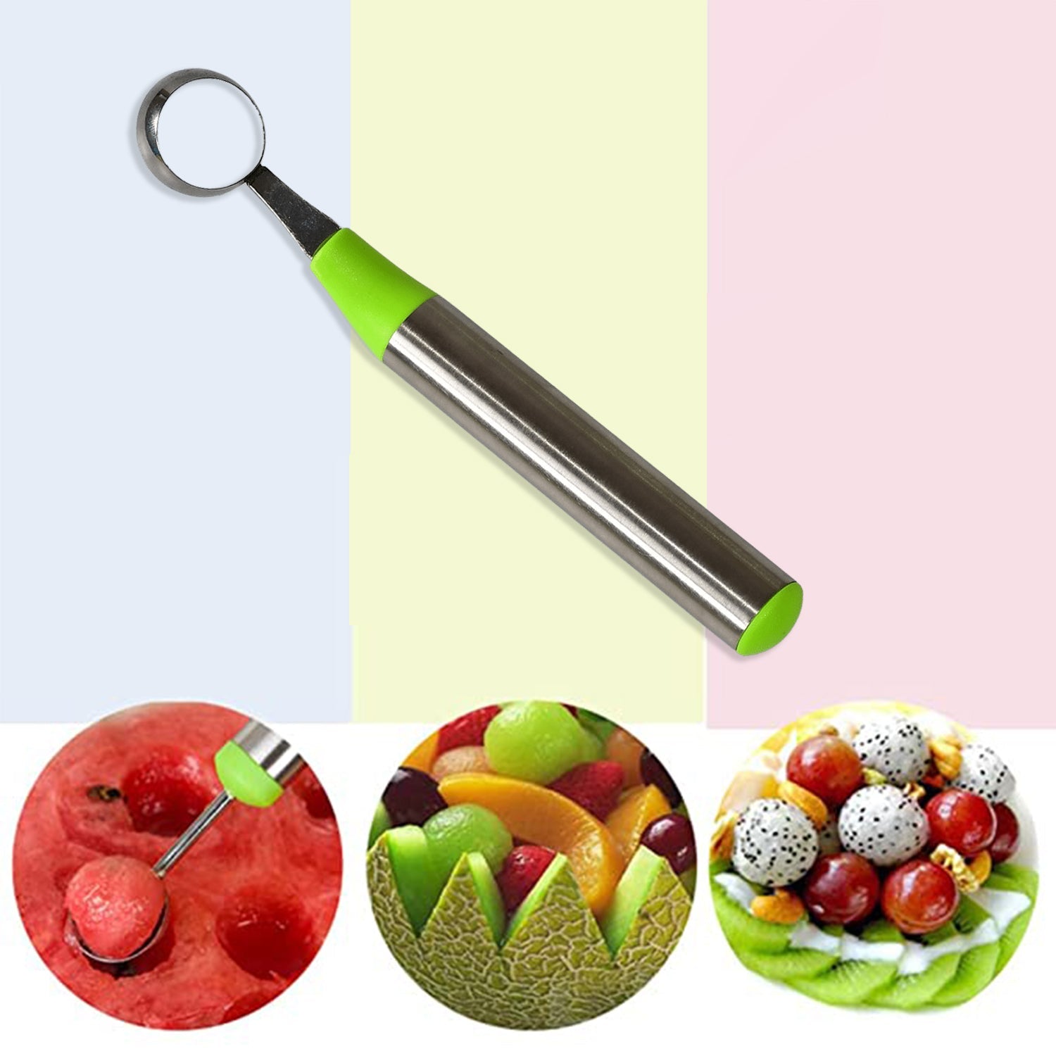 2200 Melon Baller with handle for easy grip, Melon Corer Peeler, Stainless Steel Fruit Scooper Tool. 