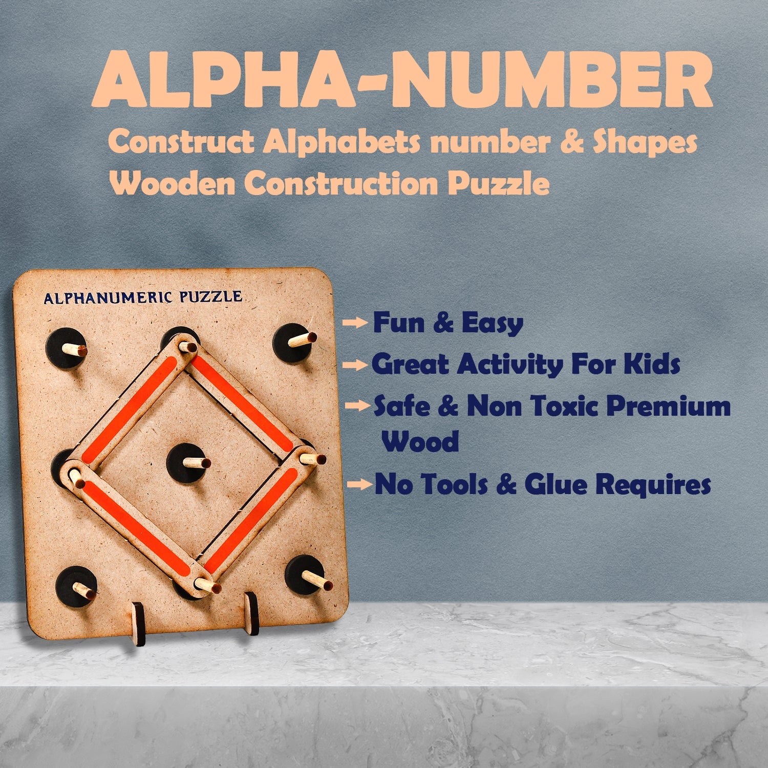 4432 Wooden Alphabets Construction Puzzle Toys For Kids 3 To 5 Years | Great Tool For Teaching Letters, Numbers & Common Shapes. 