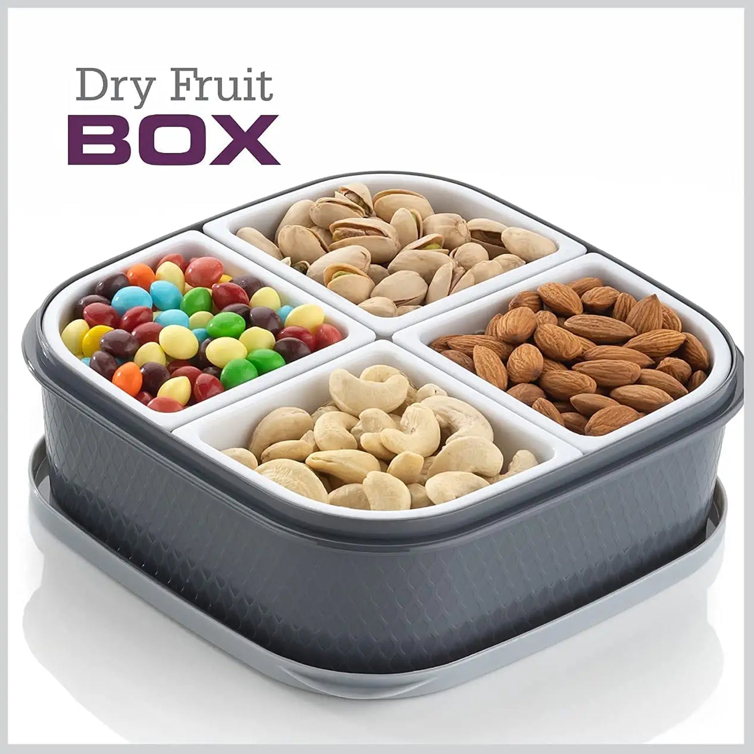 2031H Plastic 4 Sections Multipurpose Dry Fruit/ Chocolates/Mouth Freshener/Sweet Box Set | Serving Tray. 