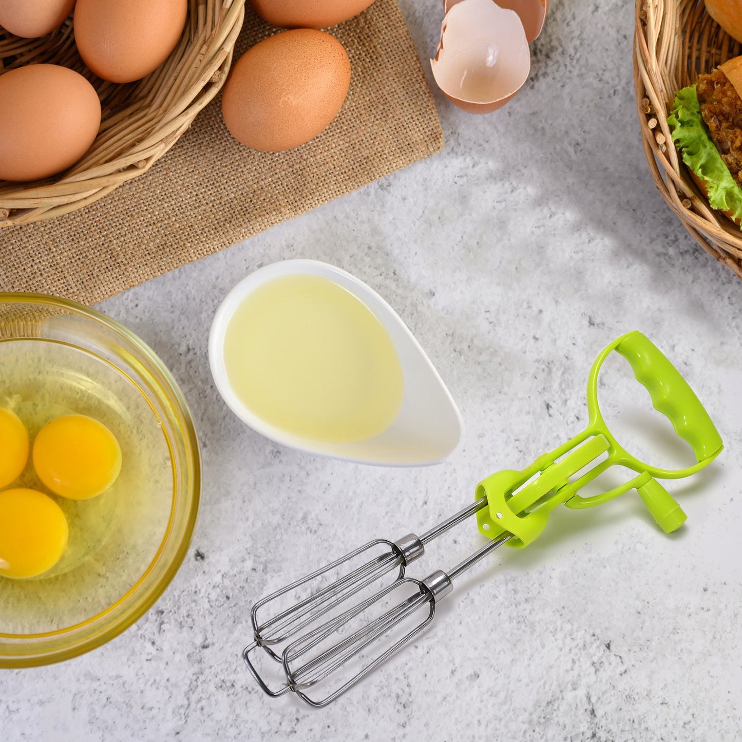 2297 Manual Rotary Egg Beater with Handle Hand Egg Mixer Blender Rotation Kitchen Handheld Whisk 