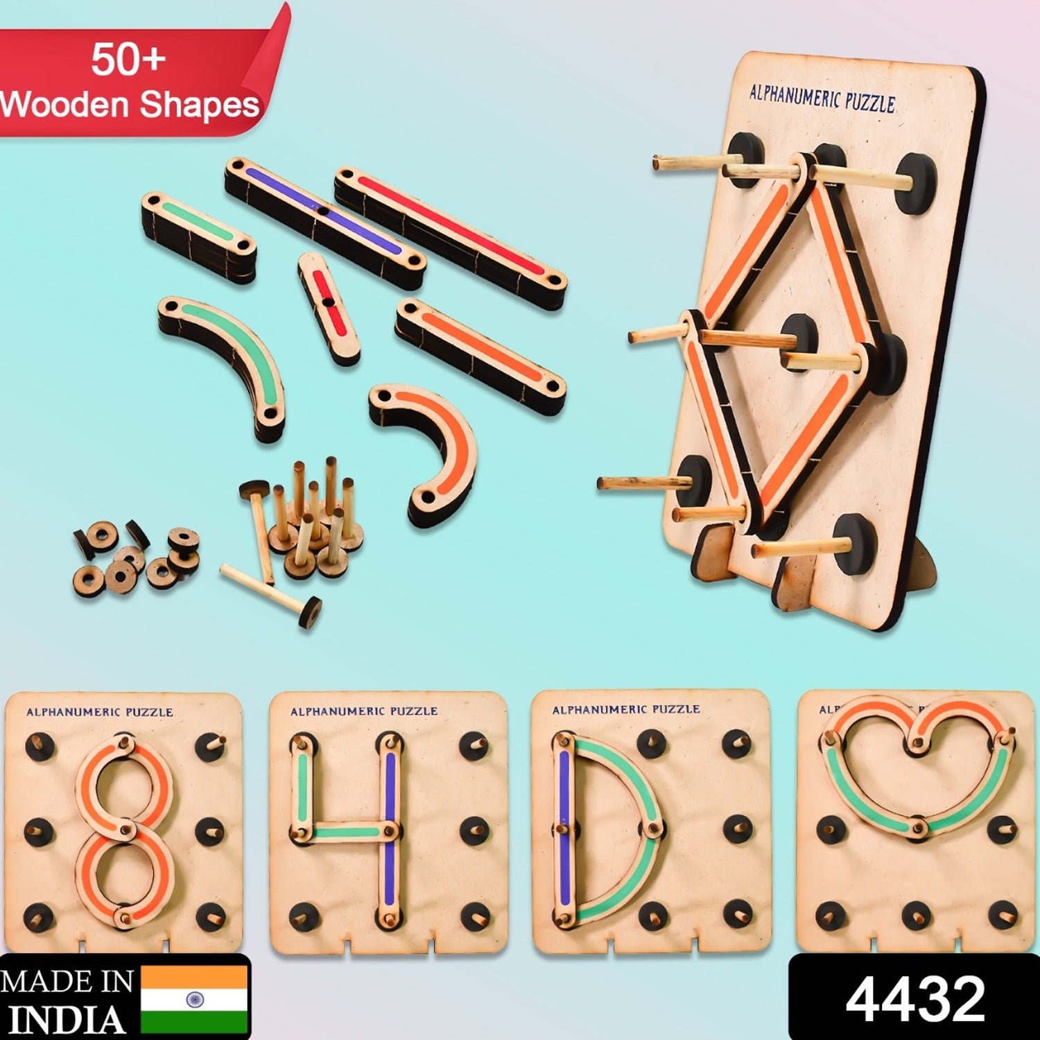 4432 Wooden Alphabets Construction Puzzle Toys For Kids 3 To 5 Years | Great Tool For Teaching Letters, Numbers & Common Shapes. 