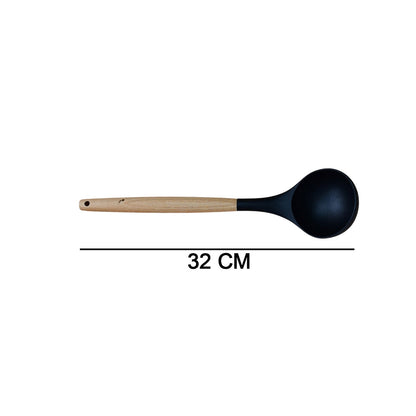 2078 Non Stick Silicon Spoon with Wooden Handle, Silicone Ladle for Cooking & Serving. 