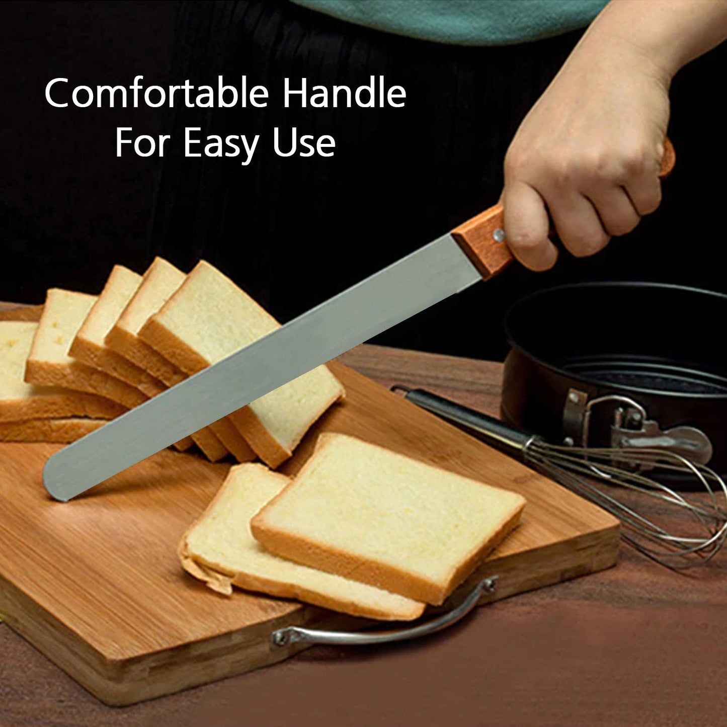 2999 1 pc 17 inch Stainless Steel Bread Knife Toast Slicing Knives Cake Slicer Baking Pastry Cutter with Wooden Handle. 