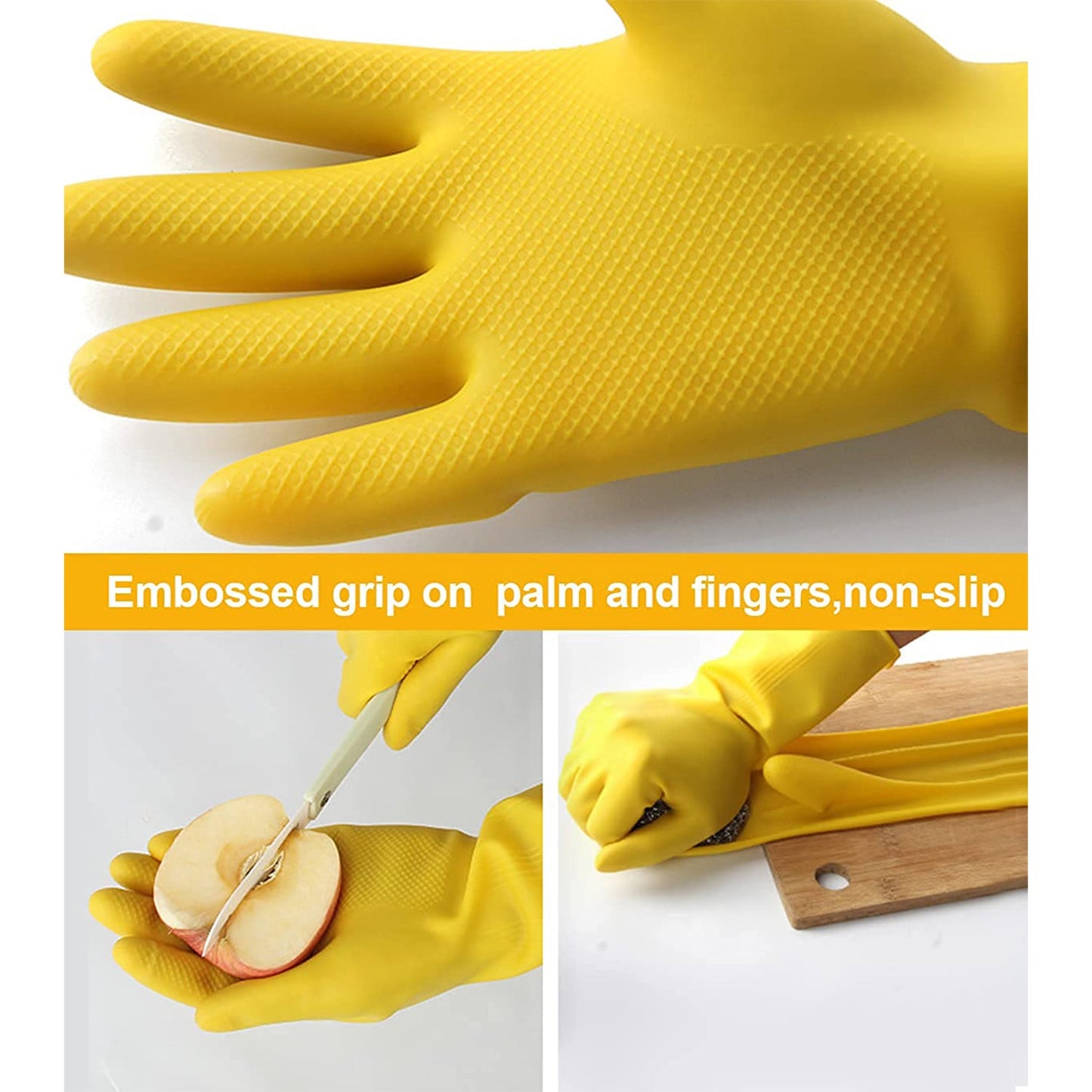 4854 2 pair med yellow gloves For Types Of Purposes Like Washing Utensils, Gardening And Cleaning Toilet Etc. 