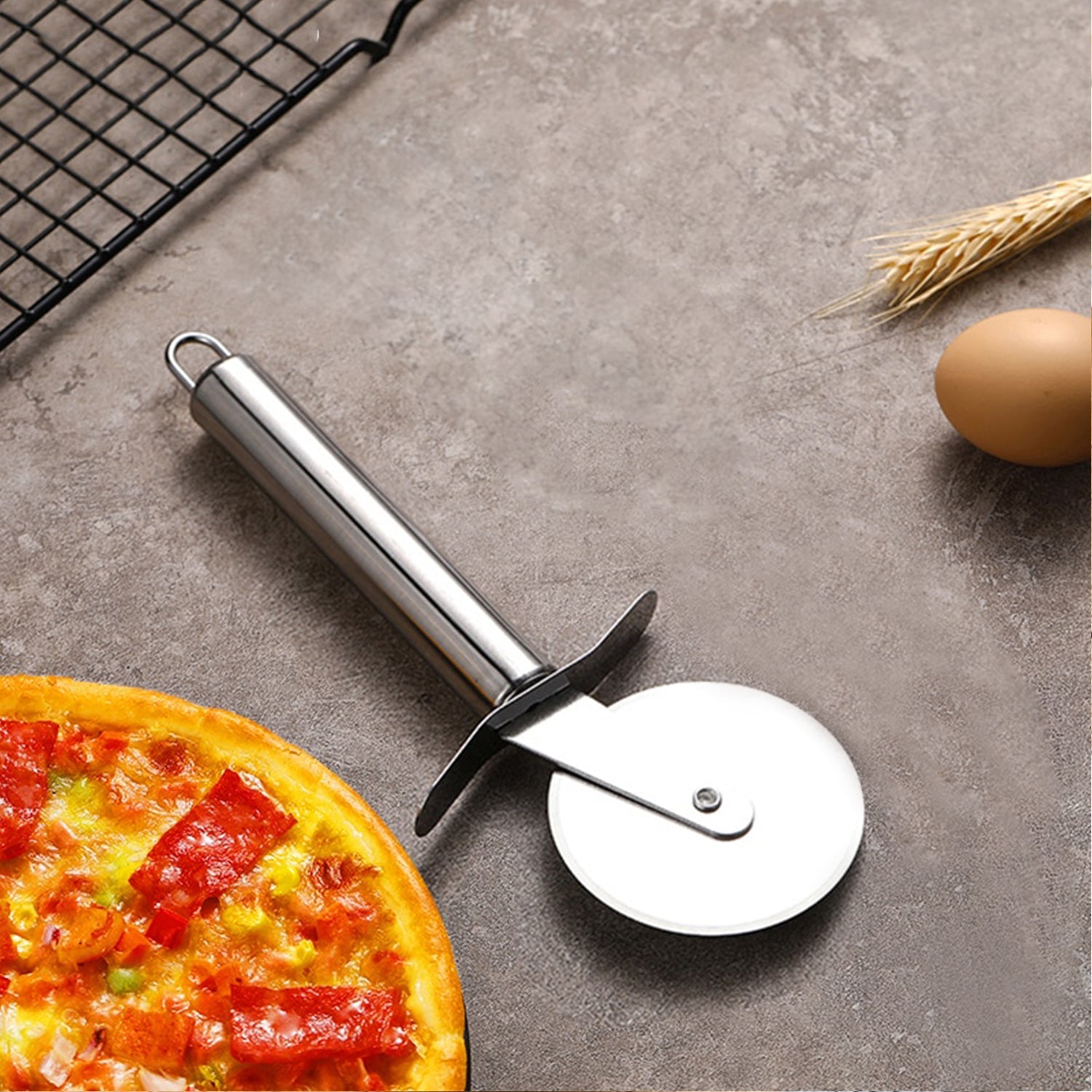 2983 Stainless Steel Pizza Cutter, Sandwich & Pastry Cake Cycle Cutter, Sharp, Wheel Type Cutter, Pack of 1 