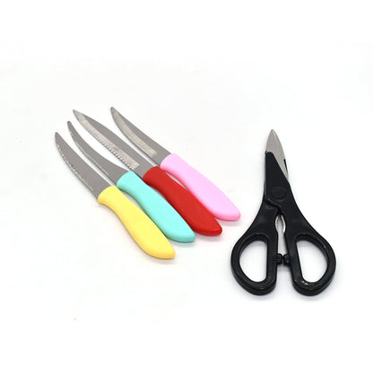 2799 Stainless Steel Kitchen 5-Pcs Knife Set with Wooden Stand for Vegetable & Meat Cutting Scissor (Knife Set) 