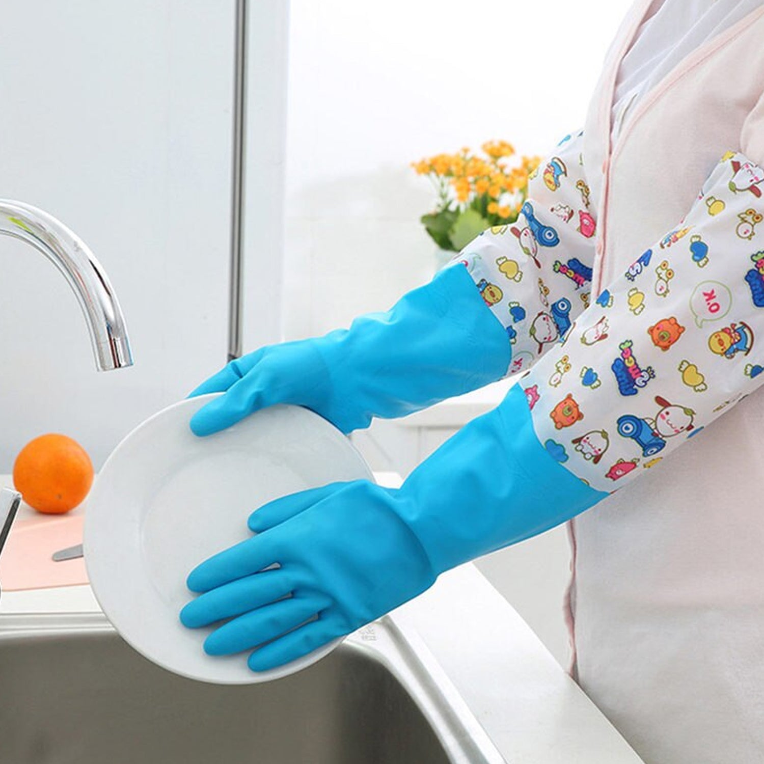 4855 2 Pair Large Blue Gloves For Different Types Of Purposes Like Washing Utensils, Gardening And Cleaning Toilet Etc. 