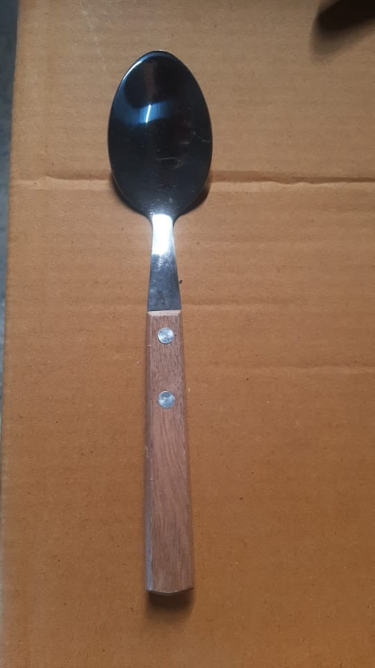 2709 STAINLESS STEEL WITH WOODEN HANDLE 1PC SPOON. SPOON FOR COFFEE, TEA, SUGAR, & SPICES. 