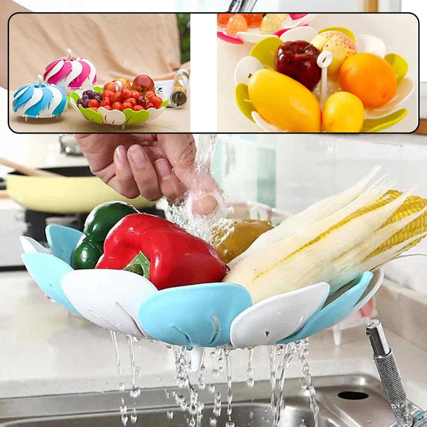 2611 Lotus Shape Foldable Fruit & Vegetable Basket Tray,Color May Vary DeoDap