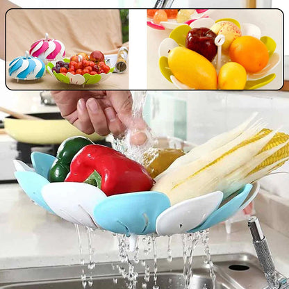 2611 Lotus Shape Foldable Fruit & Vegetable Basket Tray,Color May Vary DeoDap