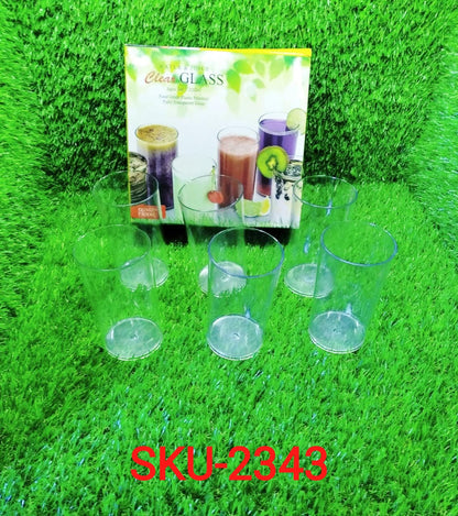 2343 Heavy unbreakable Stylish Plastic Clear look fully Transparent Glasses Set 330ml (6pcs) DeoDap